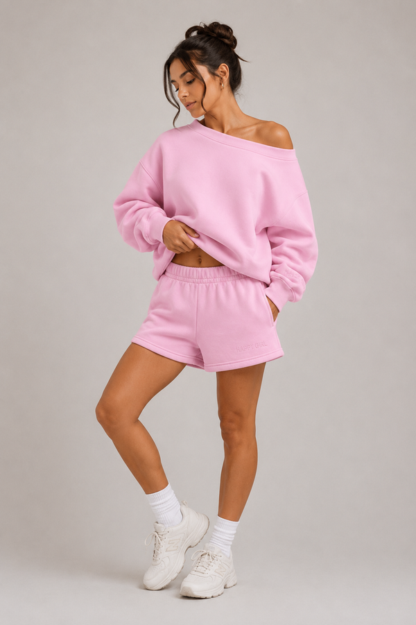 Off-Shoulder + Shorts Powder Pink