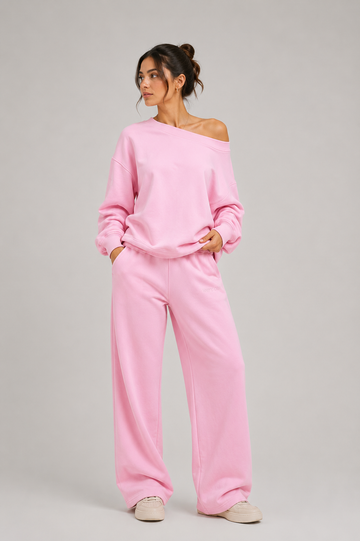 Off-The-Shoulder + Sweatpants Powder Pink