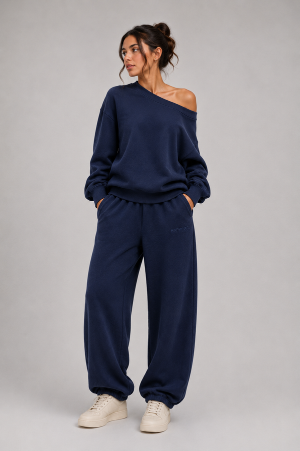 Off-The-Shoulder + Joggers  Navy