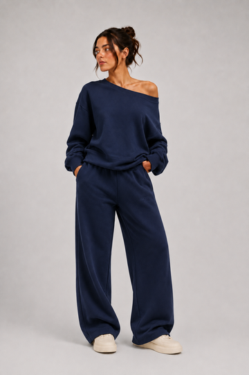 Off-The-Shoulder + Sweatpants Navy